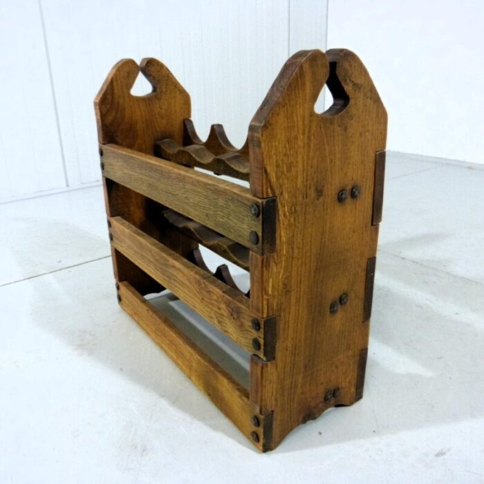 brutalist oak wine rack 1970s 6016