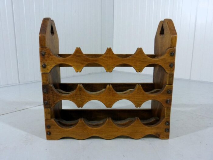 brutalist oak wine rack 1970s 6022