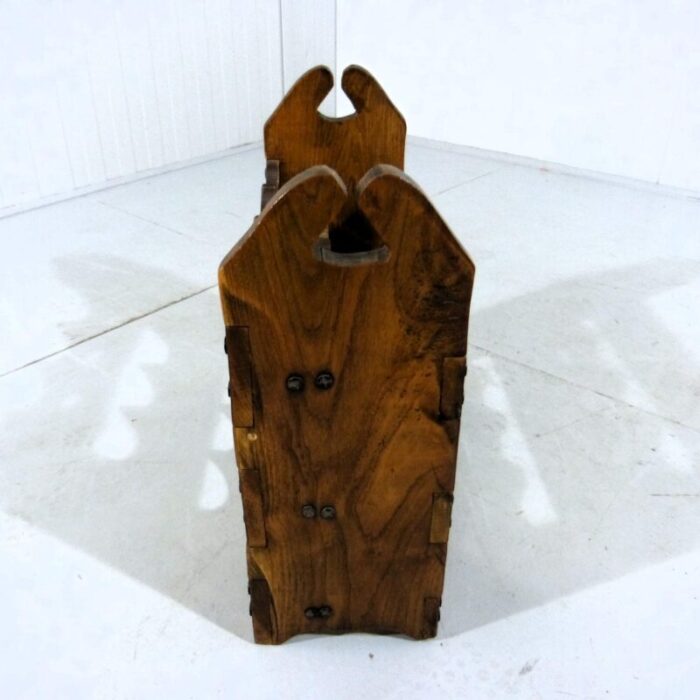 brutalist oak wine rack 1970s 6659