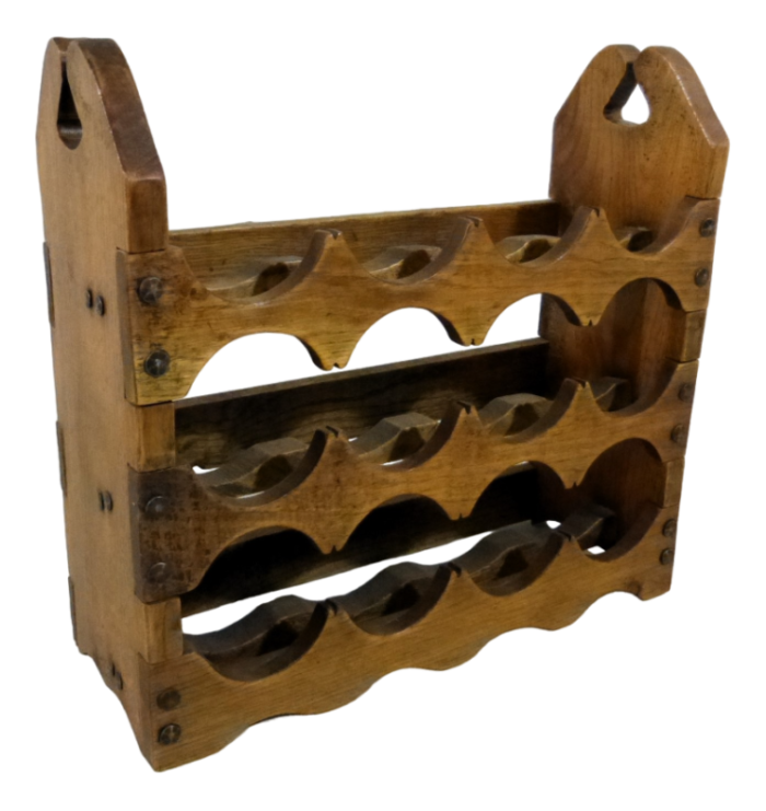 brutalist oak wine rack 1970s 9543