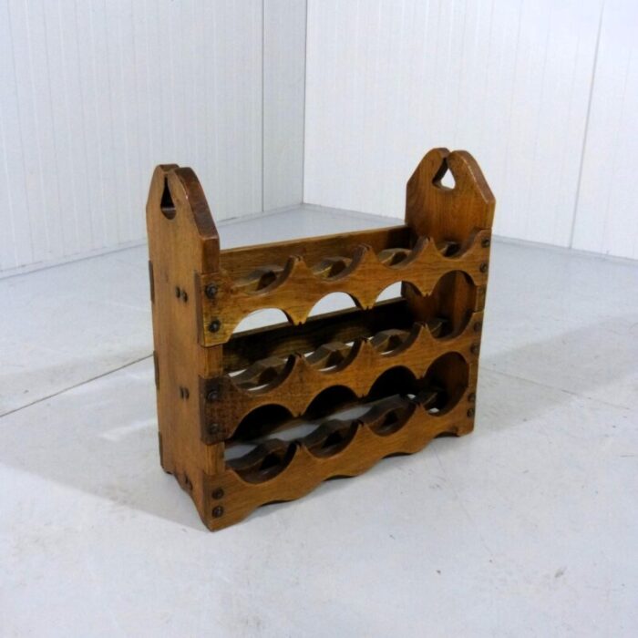 brutalist oak wine rack 1970s 9727