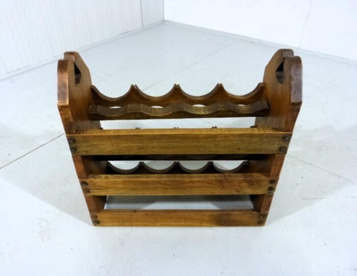 brutalist oak wine rack 1970s 9760