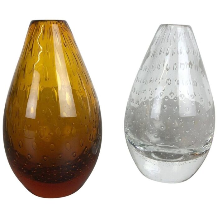 bubble glass vases by hirschberg germany 1970s set of 2 1