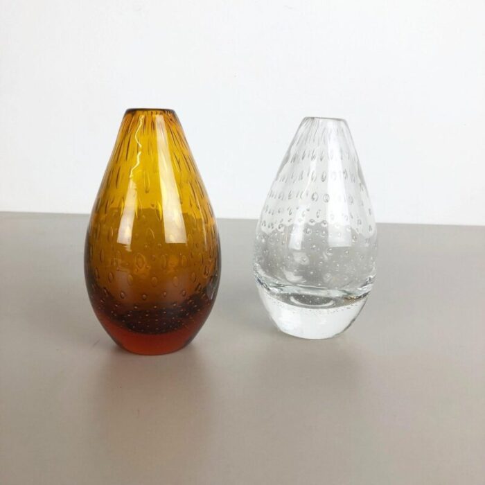 bubble glass vases by hirschberg germany 1970s set of 2 2