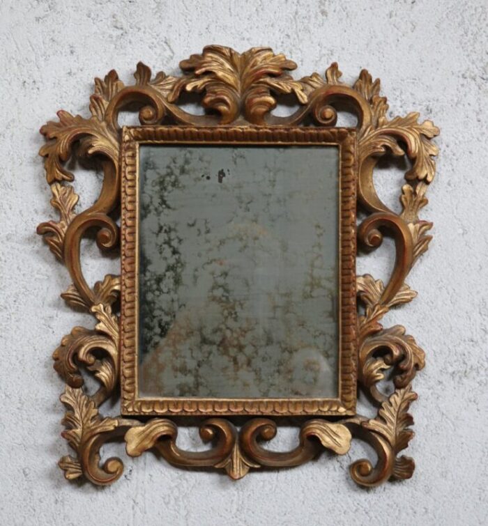 carved and golden mirror in linden wood 1970s 1