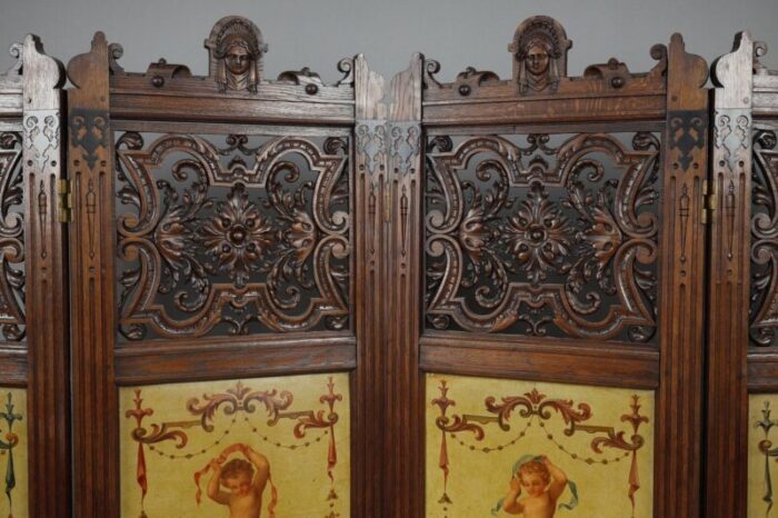 carved wood folding screen a la berain 19th century 6