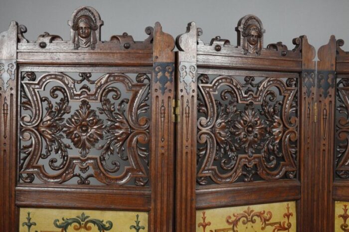 carved wood folding screen a la berain 19th century 7