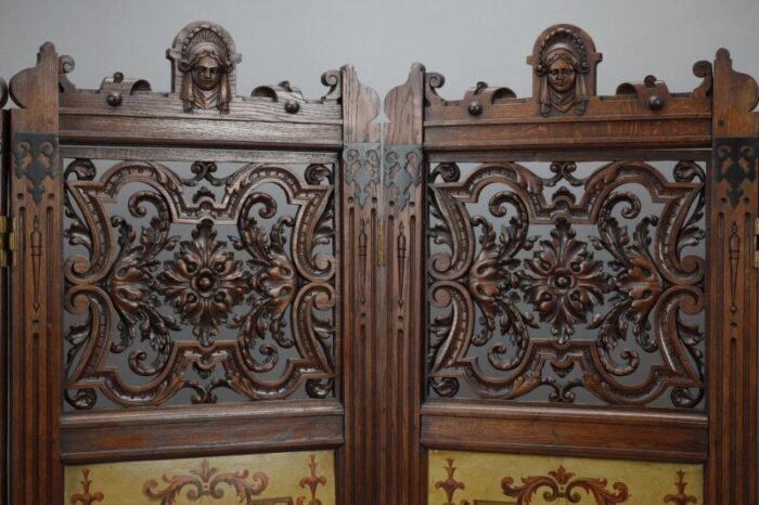 carved wood folding screen a la berain 19th century 8