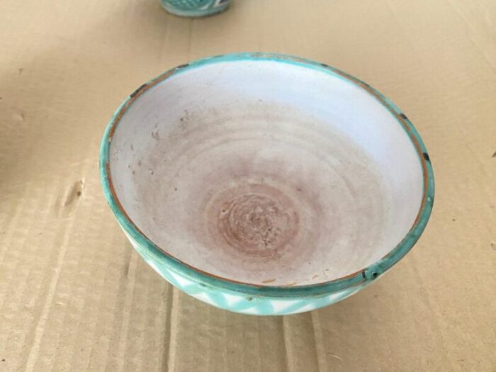 ceramic bowls in green blue and brown color by robert picault france 1950s set of 3 3