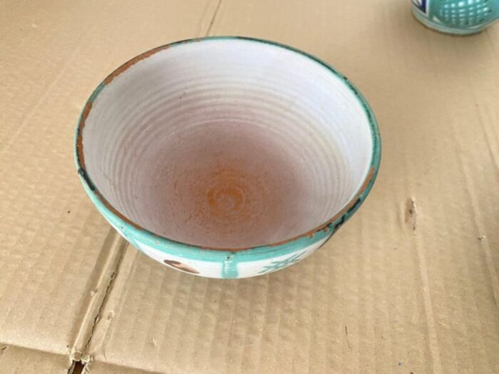 ceramic bowls in green blue and brown color by robert picault france 1950s set of 3 4