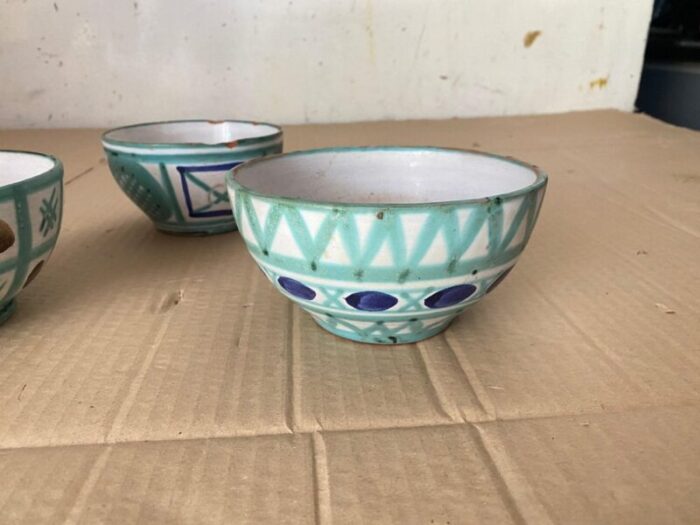 ceramic bowls in green blue and brown color by robert picault france 1950s set of 3 9