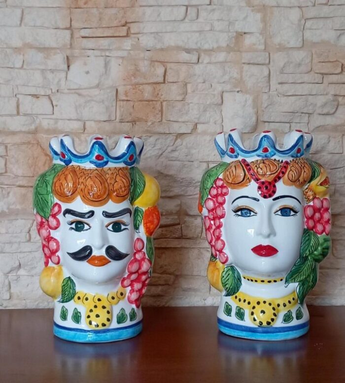 ceramic moorish head vases 1990s set of 2 1