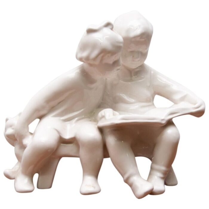 ceramic sculpture children with a book 1950 s czechoslovakia 1