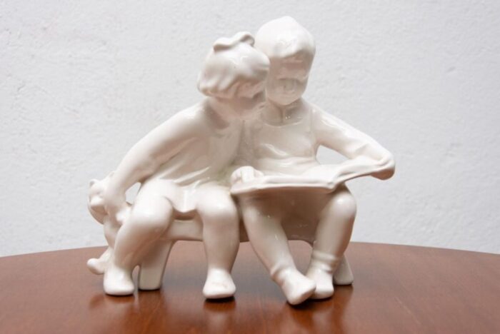 ceramic sculpture children with a book 1950 s czechoslovakia 2