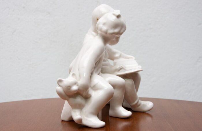 ceramic sculpture children with a book 1950 s czechoslovakia 5