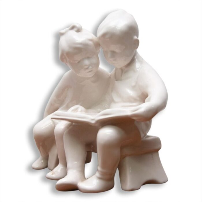 ceramic sculpture children with a book 1950 s czechoslovakia 7