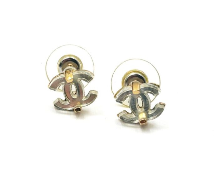 chanel gold plated cc mirror mini piercing earrings 2 pieces 4613