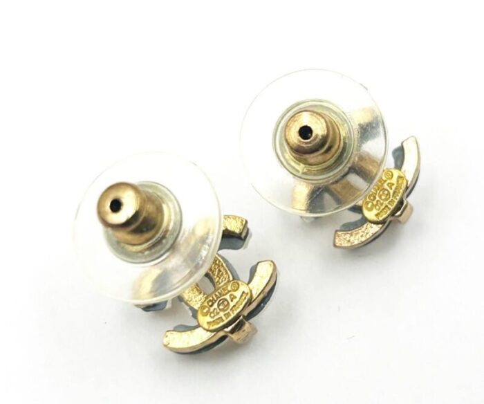 chanel gold plated cc mirror mini piercing earrings 2 pieces 5544