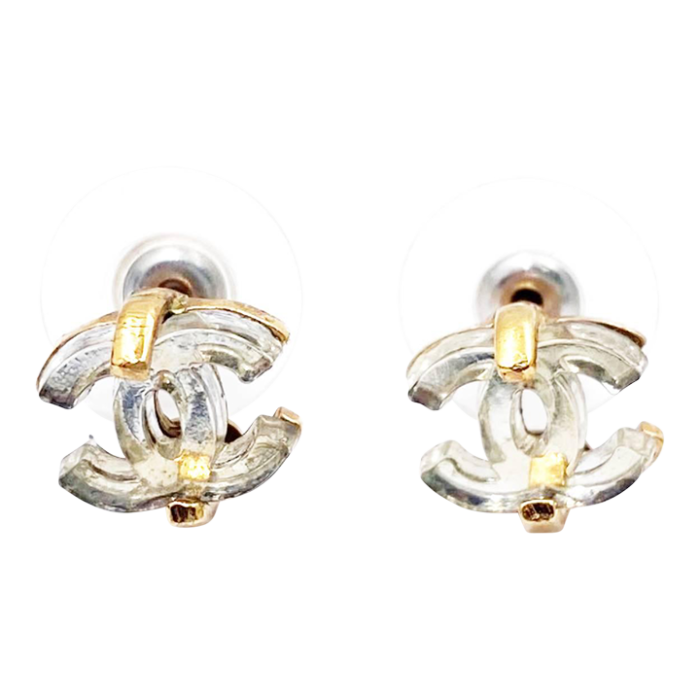 chanel gold plated cc mirror mini piercing earrings 2 pieces 7698