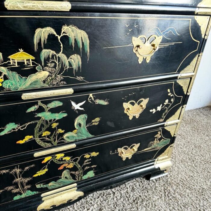 chinese black and gold and hand painted armoirechest of drawers 2005