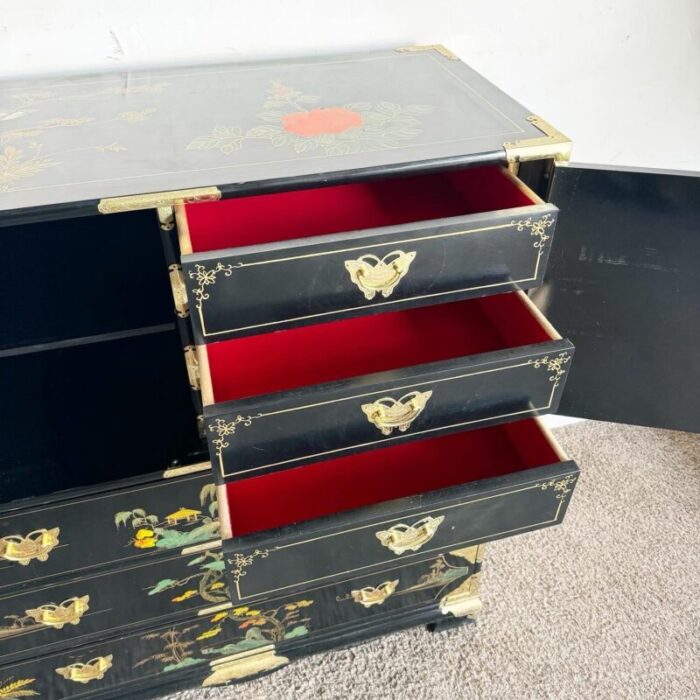 chinese black and gold and hand painted armoirechest of drawers 6653