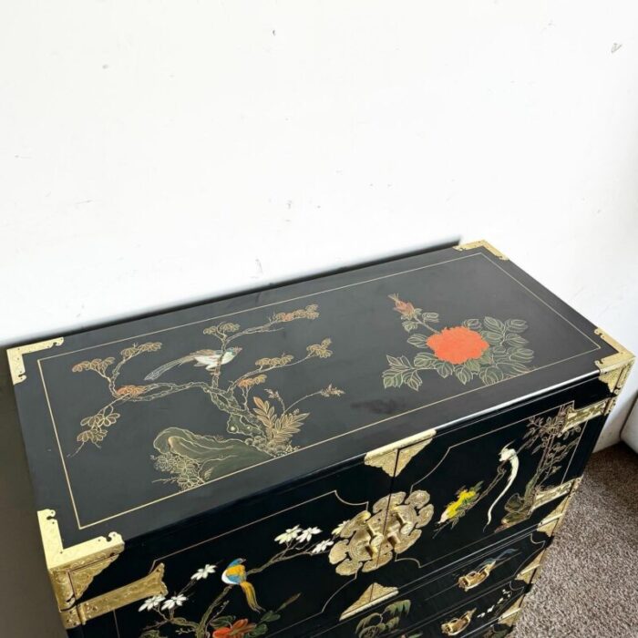 chinese black and gold and hand painted armoirechest of drawers 7964