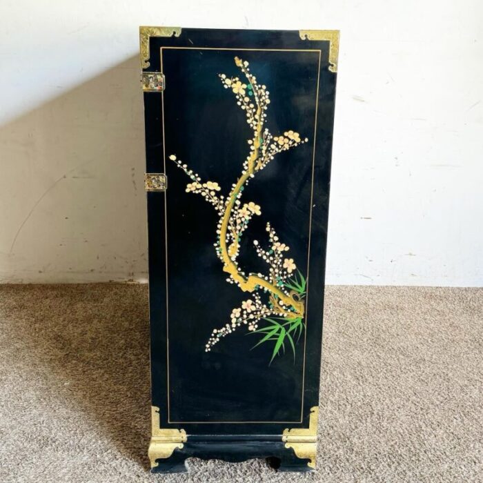 chinese black and gold and hand painted armoirechest of drawers 9552