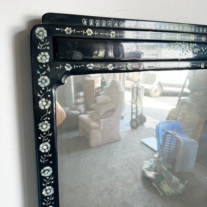 chinese black lacquered mother of pearl inlay vanitychest with mirror 0979