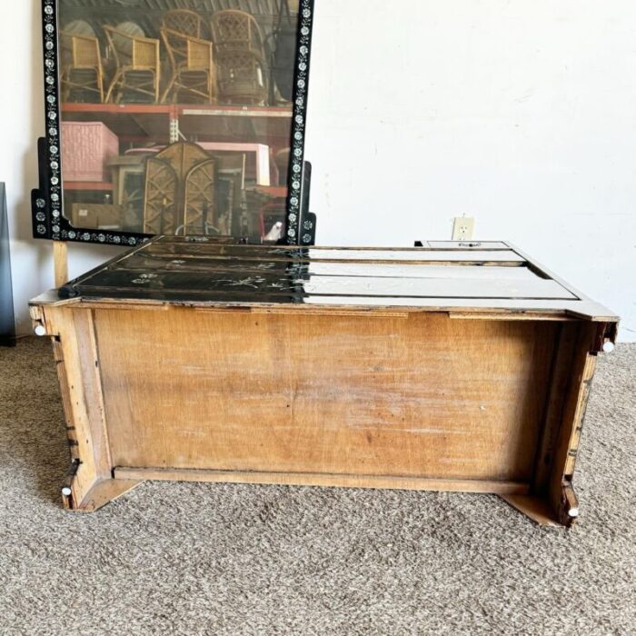 chinese black lacquered mother of pearl inlay vanitychest with mirror 6847