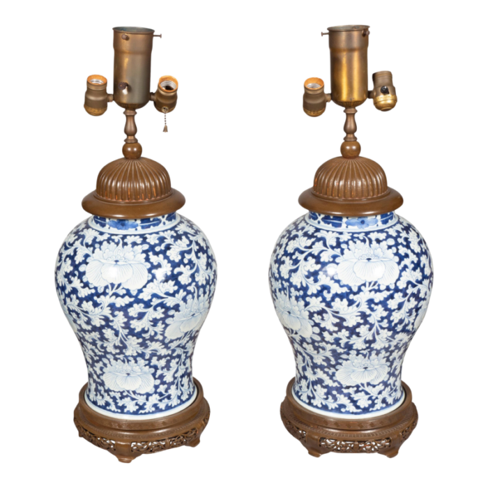 chinese blue and white porcelain table lamps a pair 0007