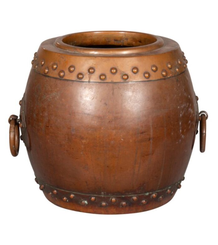 chinese copper and bronze barrel form planter 0011