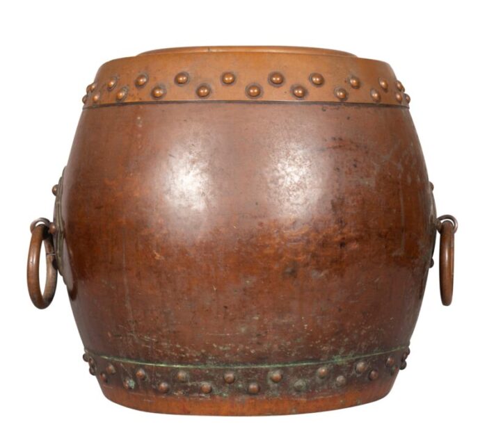 chinese copper and bronze barrel form planter 7606