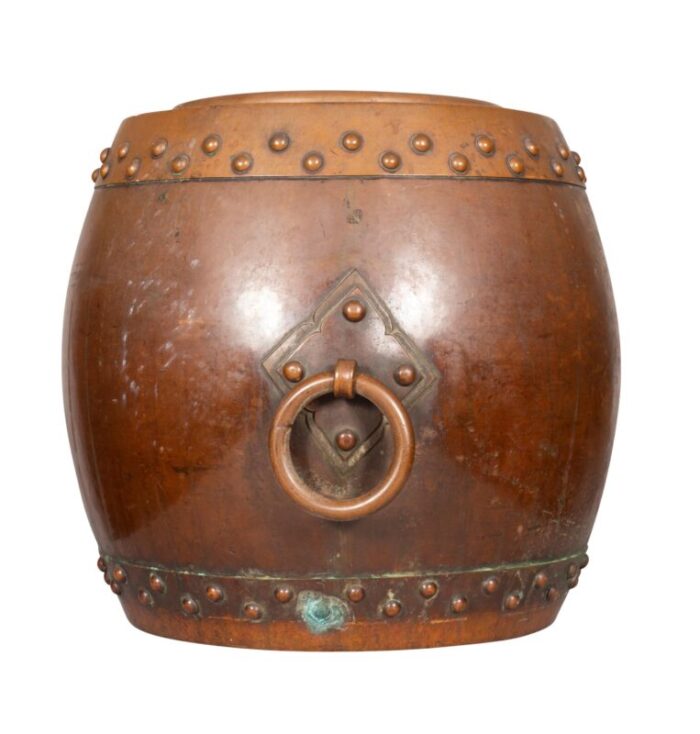 chinese copper and bronze barrel form planter 7756