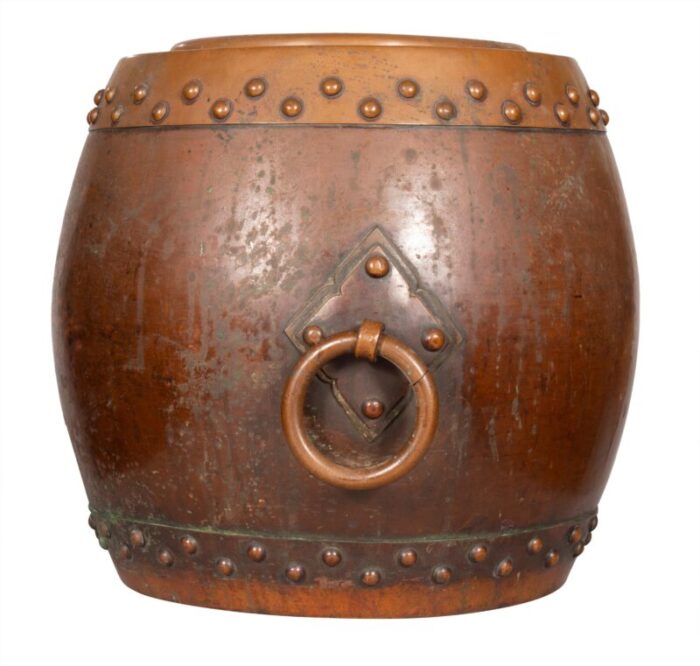 chinese copper and bronze barrel form planter 7982