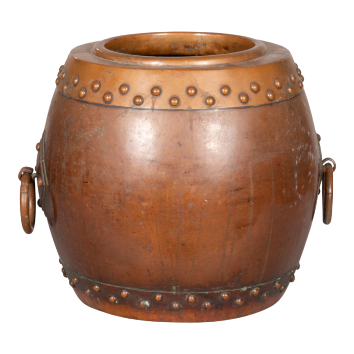 chinese copper and bronze barrel form planter 9388