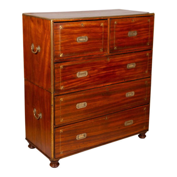 chinese export mahogany and brass inlaid campaign chest 4629