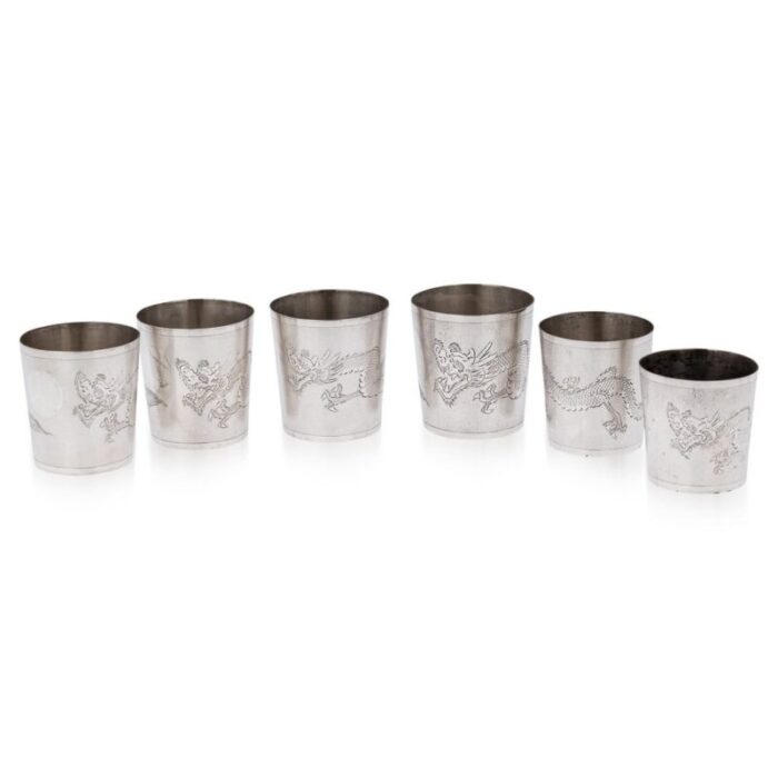 chinese silver stackable cased cups 1920s set of 6 1