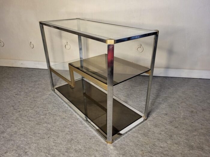 chrome and smoked glass display shelf 1970s 3170