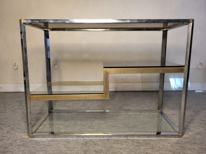 chrome and smoked glass display shelf 1970s 4740