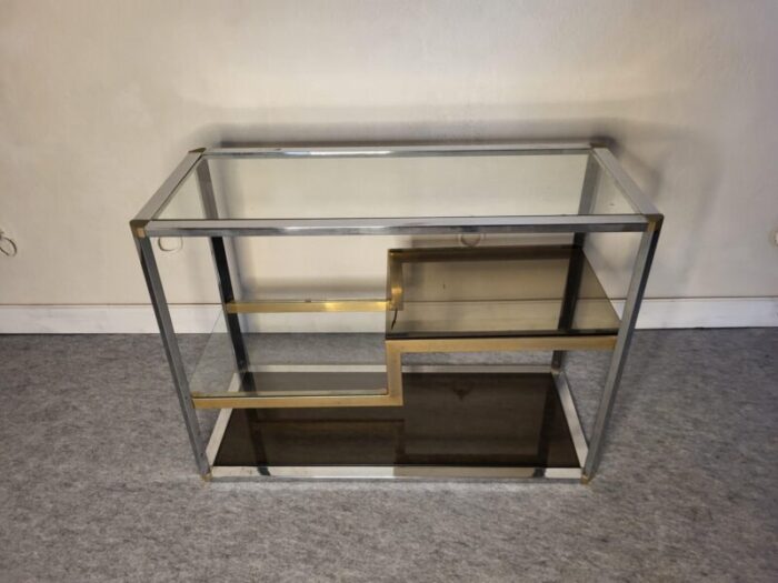 chrome and smoked glass display shelf 1970s 4757