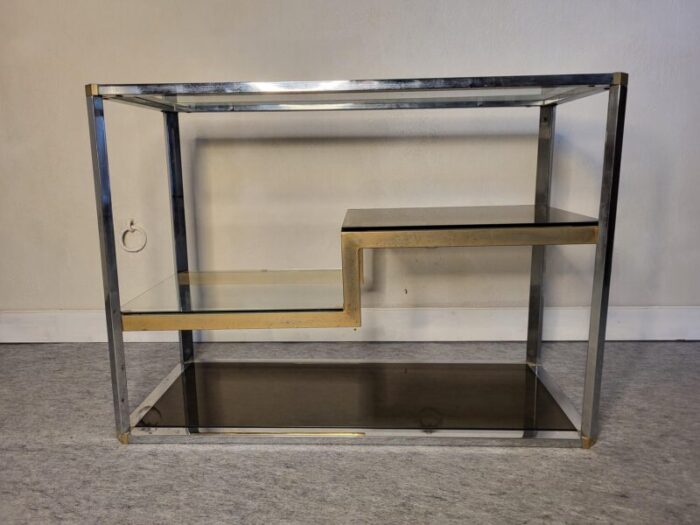 chrome and smoked glass display shelf 1970s 7629