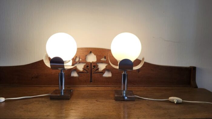 chromed metal table lamps 1970s set of 2 4410