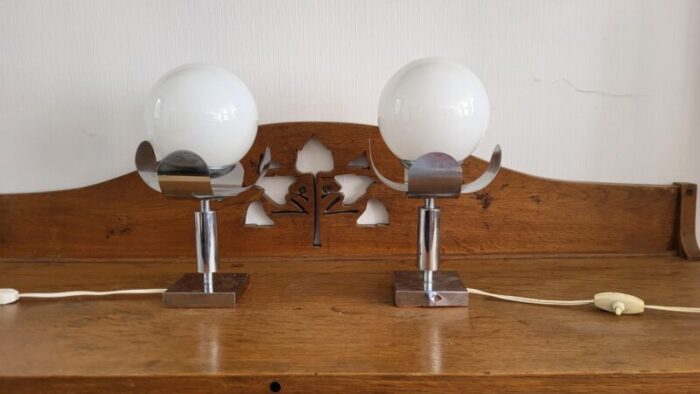 chromed metal table lamps 1970s set of 2 6569