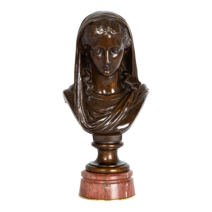 circa 1880 antique french bronze sculpture bust by eugene aizelin 0814