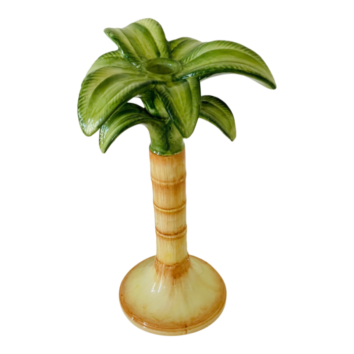 coastal boho italian majolica style palm tree candlestick 1759