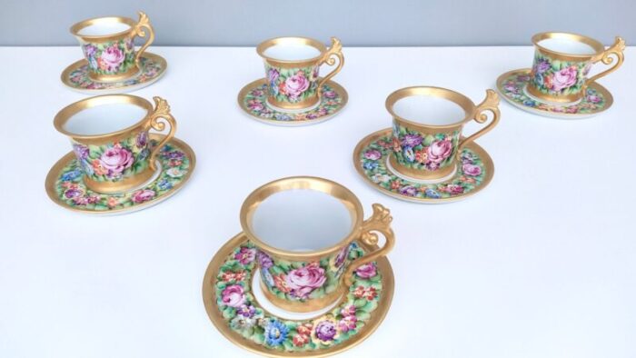 coffee cups in capodimonte porcelain with floral motifs set of 6 2