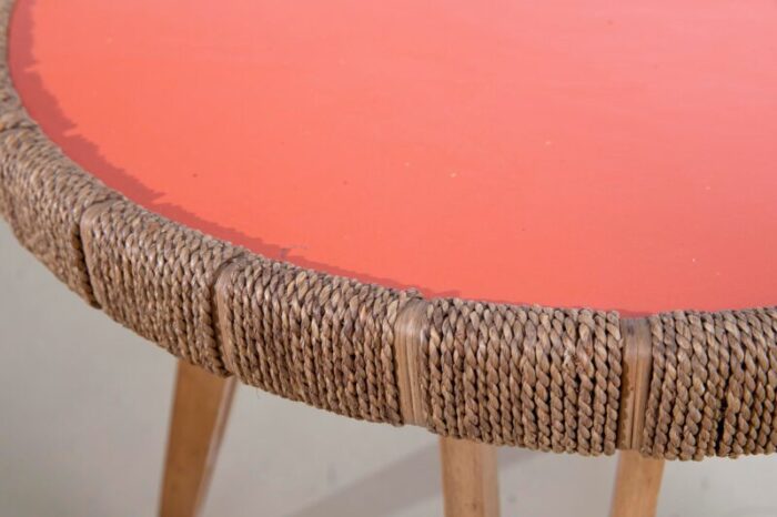 coffee table in wood and woven rope by augusto romano italy 1940s 6070