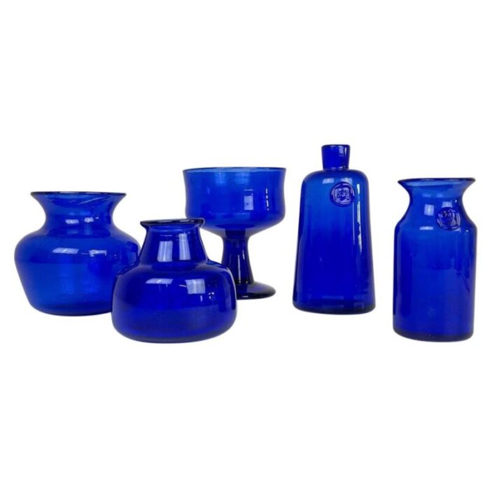 collection of five blue vases by erik hoglund sweden 1960s set of 5 1