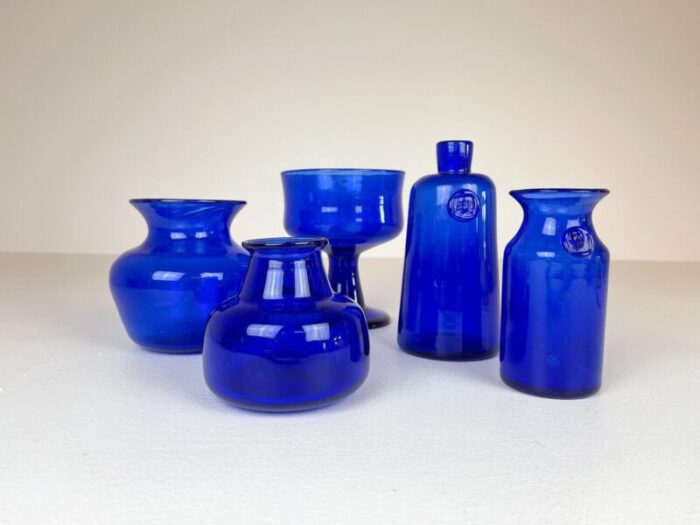 collection of five blue vases by erik hoglund sweden 1960s set of 5 2