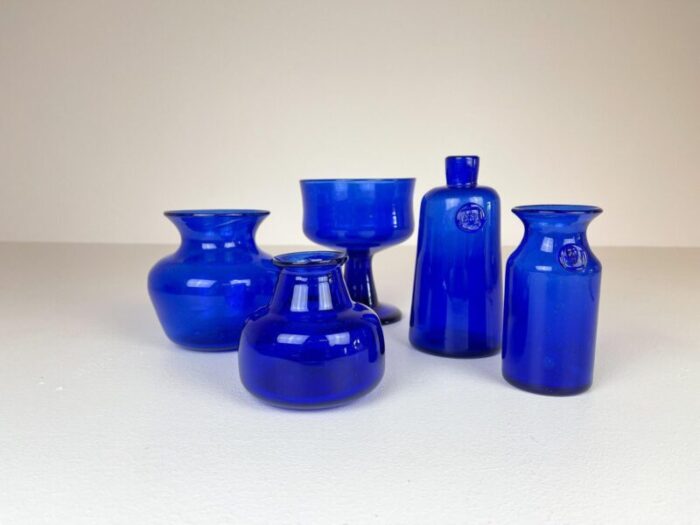 collection of five blue vases by erik hoglund sweden 1960s set of 5 3